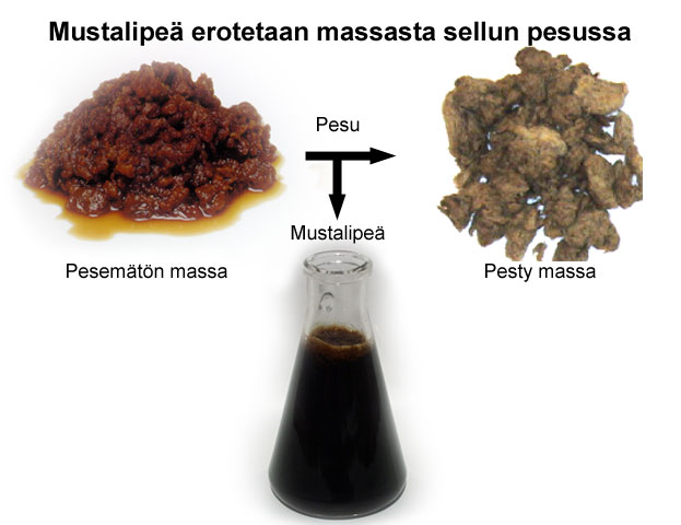 Mustalipeä erotetaan massasta sellun pesussa (Prowledge, Valmet, Mets Fibre)